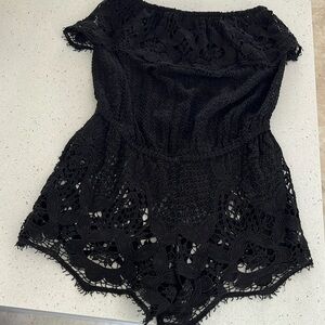 Eberjey black, strapless crochet short romper